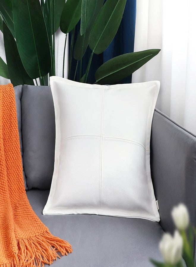 BRAWARM White Leather Throw Pillow 18 X 18 Inches, Faux Leather Pillow Cover with Piping, Hand Stitched Decorative Throw Pillow Covers for Couch Sofa Bed Living Room Garden - Image 2